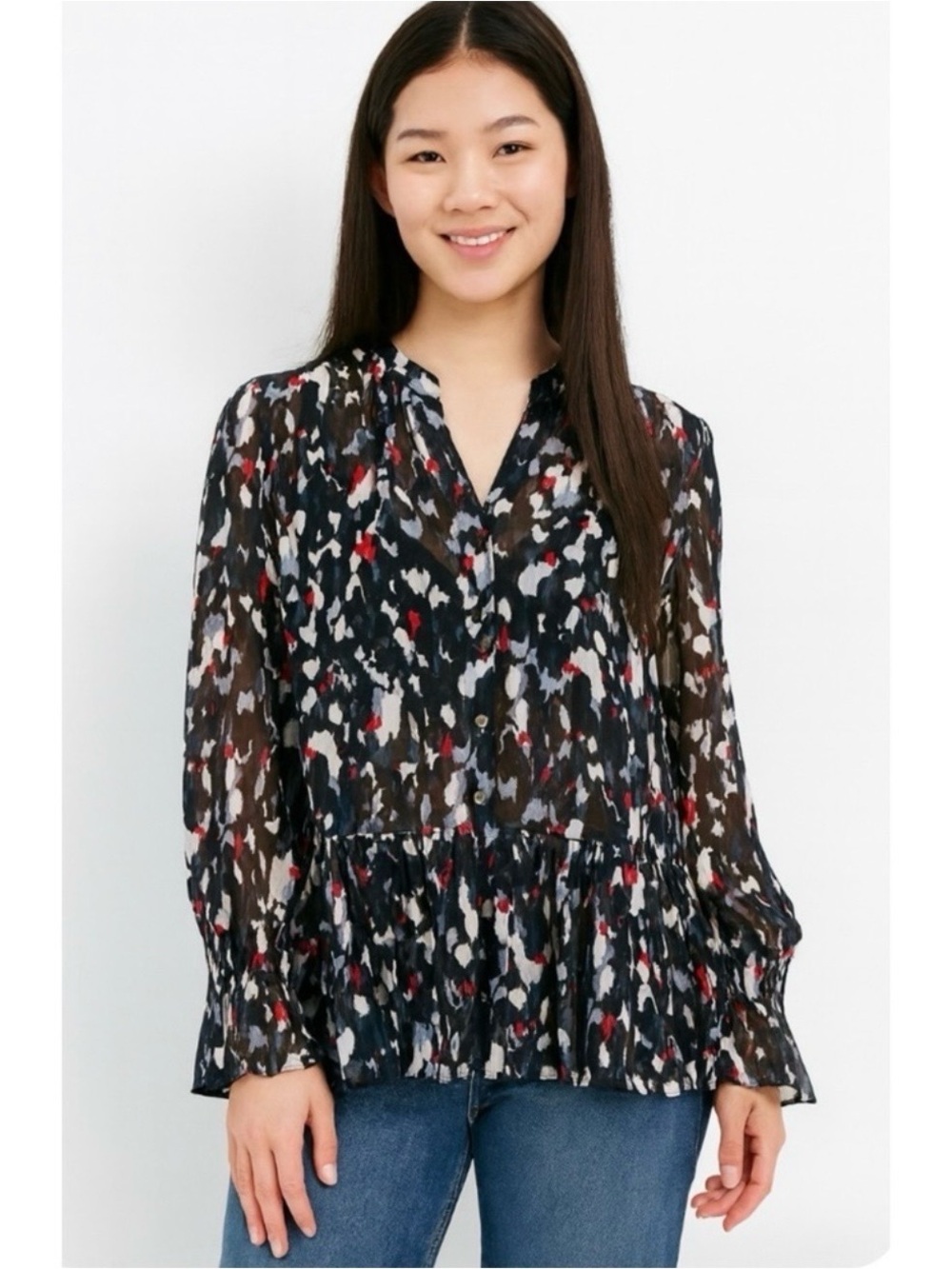 CLUB MONACO Multicolored Long Bell Sleeve Abstract Print Blouse Top Medium